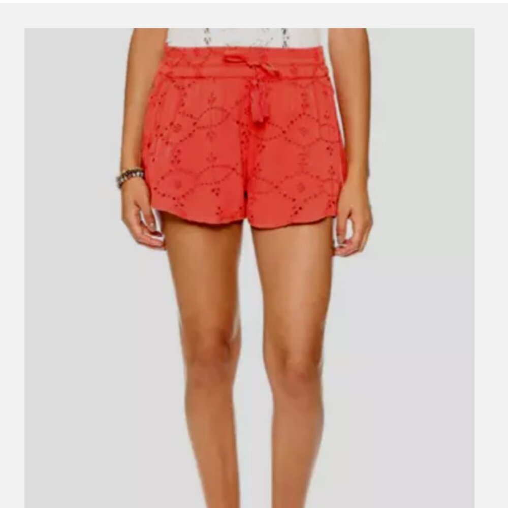 Free People Coral Eyelet Tassle Boho Shorts
